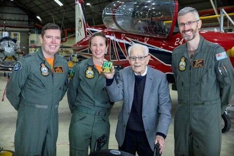 Ray Merrill with ARDU aircrew during a visit to RAAF Edinburgh in 2023