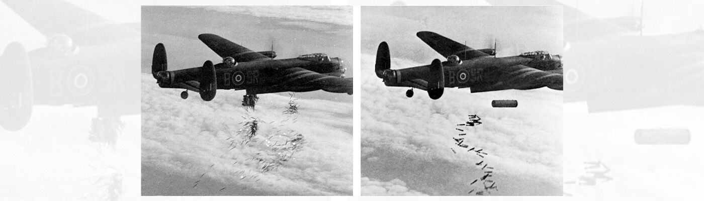 Lancaster I NG128 Dropping Load - Duisburg - Oct 14 - 1944