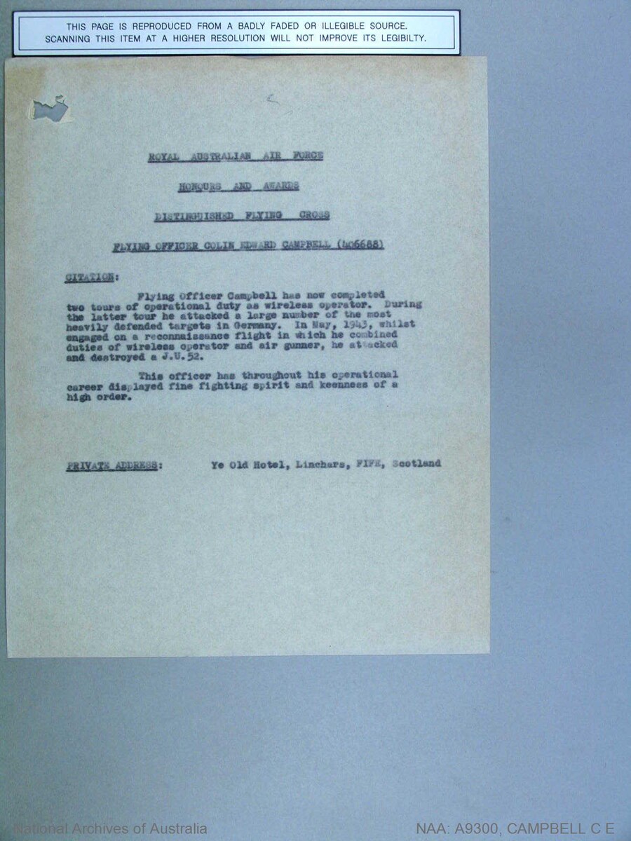 1 WAGS - CAMPBELL Colin Edward - 406688 Citation