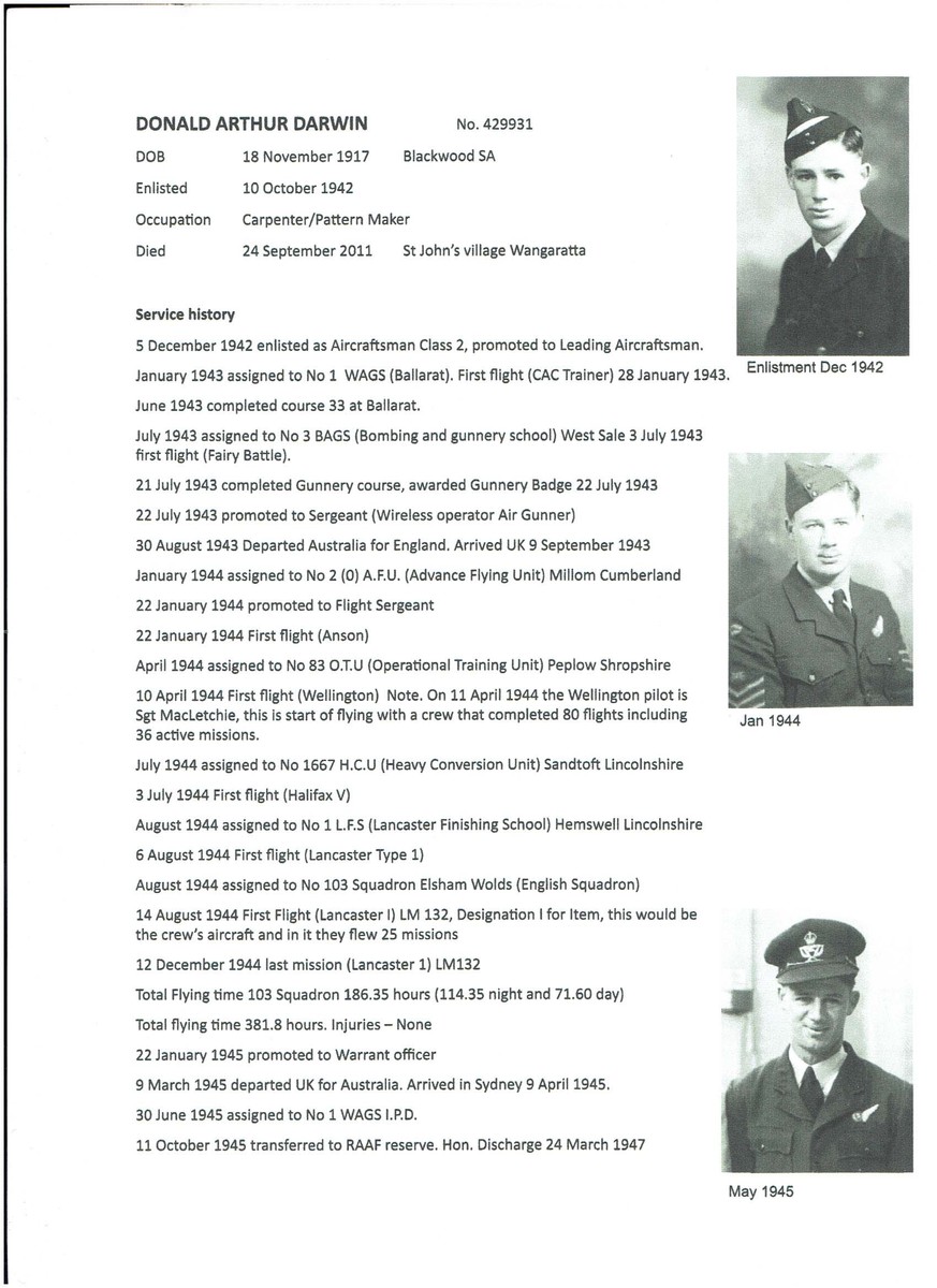 1 WAGS - DARWIN Donald Arthur - 429931 [Service History]