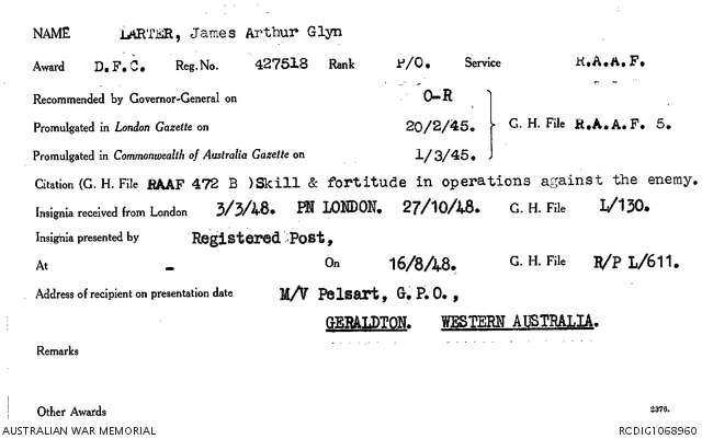 1 WAGS - LARTER James Arthur Glyn - 427518 Citation