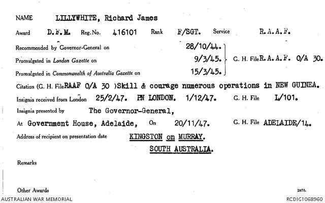 1 WAGS - LILLYWHITE Richard James - 416101 Citation