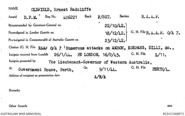 1 WAGS - OLDFIELD Ernest Radcliffe - 406221 Citation