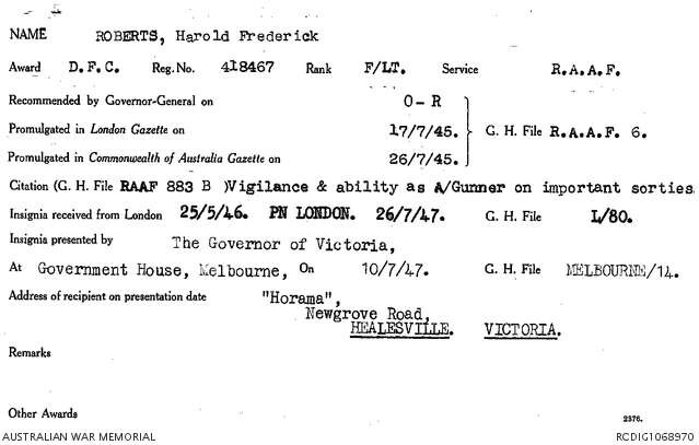 1 WAGS - ROBERTS Harold Frederick - 418467 Citation