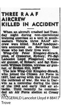 1WAGS - FITZGERALD Lancelot Lloyd - Service Number 88417  (ewspaper)