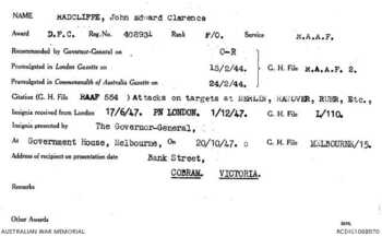 1 WAGS - RADCLIFFE John Edward Clarence - 408931 Citation