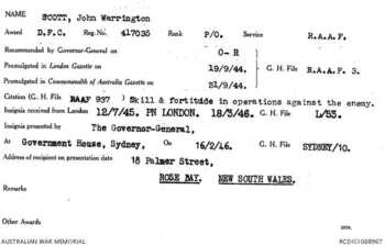SCOTT [DFC], John Warrington - Service Number 417035 | 1WAGS Ballarat
