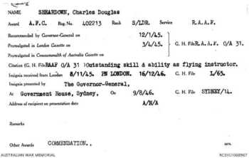 SHEARDOWN [AFC], Charles Douglas - Service Number 402213 | 1WAGS Ballarat
