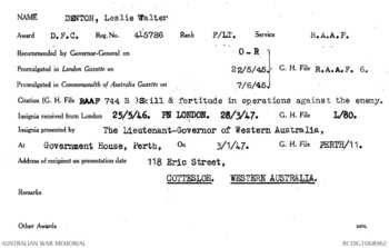 DENTON [DFC], Leslie Walter - Service Number 415786 | 1WAGS Ballarat