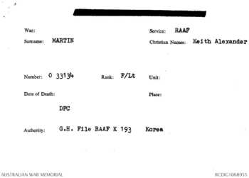 MARTIN [DFC], Keith Alexander - Service Number 418140 | 1WAGS Ballarat